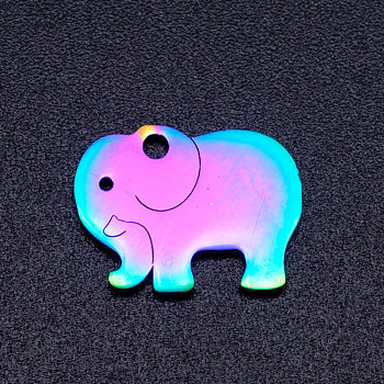 Ion Plating(IP) 201 Stainless Steel Charms, Elephant, Rainbow Color, 10.5x14x1mm, Hole: 1.5mm