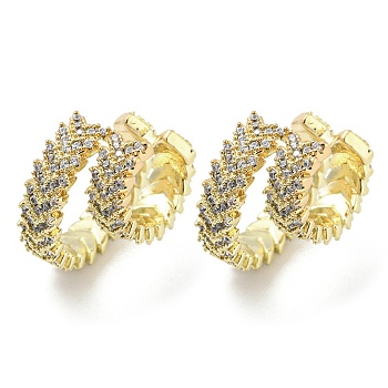 Brass Micro Pave Cubic Zirconia Cuff Earrings, Real 18K Gold Plated, 17x10.5x18.5mm