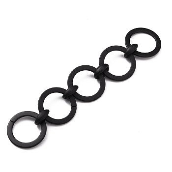 Handmade Spray Painted CCB Plastic Link Chains, Round Ring, Black, Link: 45x3mm and 22.5x16x8.5mm, about 39.37 inch(1m)/strand