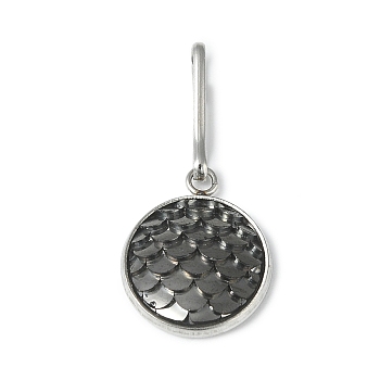 Resin Flat Round with Mermaid Fish Scale Keychin, with Iron Keychain Clasp Findings, Gray, 2.7cm