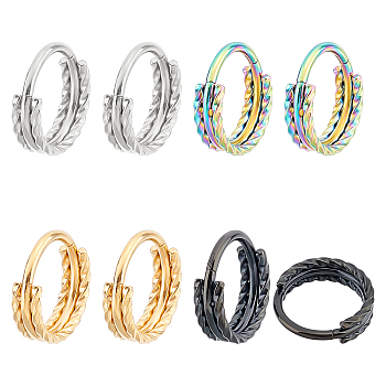 DICOSMETIC 8Pcs 4 Colors Twisted Ring Hoop Earrings for Girl Women, Chunky 304 Stainless Steel Earrings, Mixed Color, 12.5x3.5mm, 2pcs/color