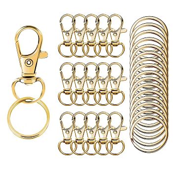 25Pcs Alloy Split Key Rings, with 25Pcs Swivel Lobster Claw Clasps, Keychain Clasp Findings, Golden, 28x2mm, Inner Diameter: 22mm