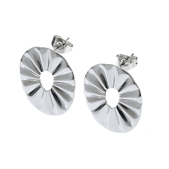 201 Stainless Steel Stud Earrings, with 304 Stainless Steel Pins, Grooved Donut, Stainless Steel Color, 21x18mm