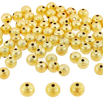 100Pcs Brass Textured Beads, Round, Golden, 8mm