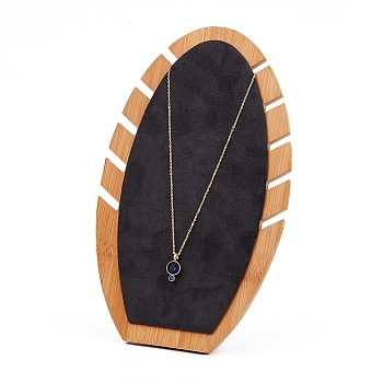 Bamboo Necklace Display Stand, L-Shaped Long Chain Display Stand, Oval, Dark Gray, 16x27x1.6cm