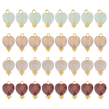 32Pcs 4 Style Mixed Gemstone Charms, with Golden Tone Brass Findings, Faceted Heart, 15x10x5mm, Hole: 1.6mm, 8pcs/style