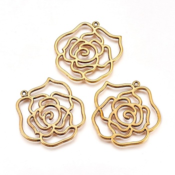 Tibetan Style Alloy Pendants, Rose, Lead Free & Cadmium Free, Antique Golden, 43x39x2mm, Hole: 2mm