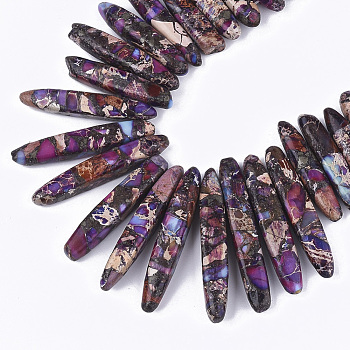 Synthetic Gold Line Imperial Jasper Beads Strands, Dyed, Graduated Strip, Purple, 18~46x4~8x6~9mm, Hole: 1mm, about 55~64pcs/strand, 15.7 inch~16.5 inch