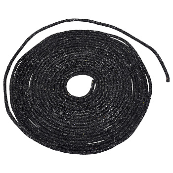 10 Yards PVC Tubular Synthetic Rubber Cord, Hollow Pipe, with Paillette, Black, 5mm, Hole: 1.6mm