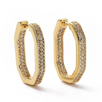 Clear Cubic Zirconia Oval Hoop Earrings, Brass Jewelry for Women, Golden, 20.5x14x3mm, Pin: 0.7mm