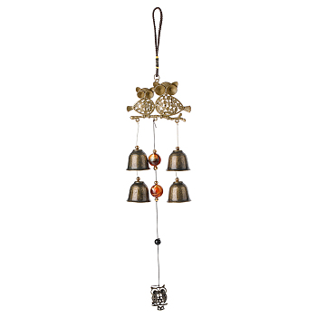 Owl Alloy Wind Chimes, with Beeswax and Bell, Pendant Decorations, Antique Bronze, 435mm