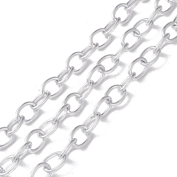 Oval Oxidation Aluminum Cable Chains, Unwelded, with Spool, Silver, Link: 12x8.5x1.5mm, about 30m/roll