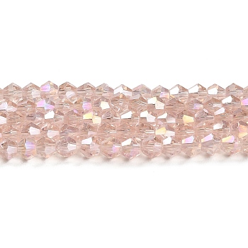 Transparent Electroplate Glass Beads Strands, AB Color Plated, Faceted, Bicone, Pink, 3.5~3.8mm, about 113~115pcs/strand, 36~36.5cm