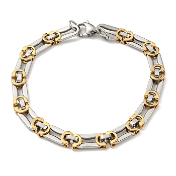 Two Tone 304 Stainless Steel Oval Link Chain Bracelet, Golden & Stainless Steel Color, 8-7/8 inch(22.6cm), Wide: 7mm