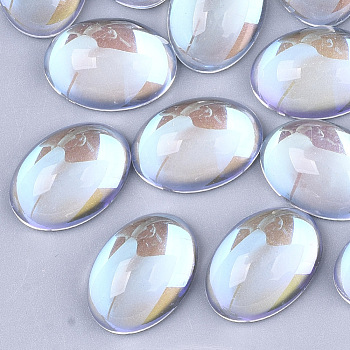 Transparent Glass Cabochons, AB Color Plated, Oval, Clear AB, 18x13x7mm
