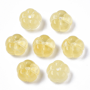 Transparent Spray Painted Glass Beads, Imitation Jelly, Flower, Champagne Yellow, 10x10x6.5mm, Hole: 0.9mm