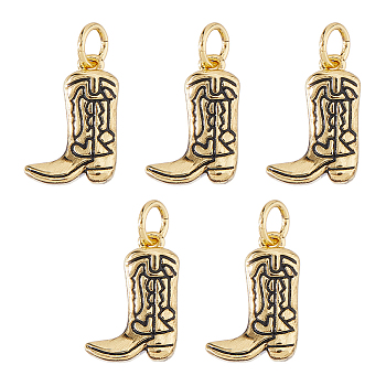 5Pcs Brass Enamel Pendants, Cowboy Boots Charm, with Jump Ring, Black, 14.5x10x3mm, Hole: 3mm