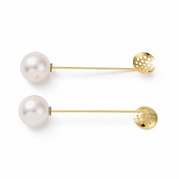 Brass Lapel Pin Base Settings, with Sieve Tray and Plastic Imitation Pearl Beads, Golden, 69mm, Tray: 12mm