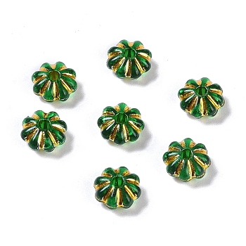Acrylic Beads, Golden Metal Enlaced, Flower, Green, 6.5x6.5x3.5mm, Hole: 1.6mm, about 6250pcs/500g