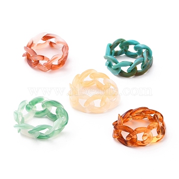 Acrylic Curb Chains Finger Rings, Mixed Color, Inner Diameter: 17mm(X-RJEW-JR00311)