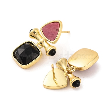 Ion Plating(IP) Natural Black Agate and Natural Rhodonite Stud Earring Findings(EJEW-U014-01E)-2