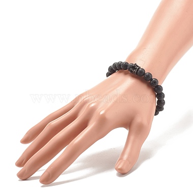 Bracelet extensible perlé rond en pierre de lave naturelle avec couronne de zircone cubique transparente(BJEW-JB07797-03)-3