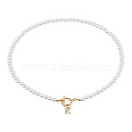 1Pc Brass Clear Cubic Zirconia Letter Pendant Necklaces, White Imitation Pearl Beaded Necklaces, with Stainless Steel Toggle Clasps, Lead Free & Nickel Free & Cadmium Free, Golden, Letter K, 17.72~18.23 inch(45~46.3cm)(NJEW-LP0001-32K)