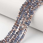 Electroplate Transparent Glass Beads Strands, Half Copper Plated, Faceted, Rondelle, Steel Blue, 3.5x3mm, Hole: 0.4mm, about 113~118pcs/strand, 31~33cm(EGLA-A034-T3mm-N18)