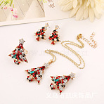 Christmas Tree Alloy Rhinestone Pendant Necklaces & Stud Earrings & Rings & Brooch Sets, Golden, 450mm & 30x23mm(WG792CD-05)