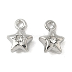 Alloy Rhinestone Pendants, Star Charms, Rack Plating, Platinum, 9x6.5x3.5mm, Hole: 1.2mm(FIND-L025-05P)
