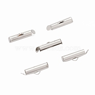 Iron Slide On End Clasp Tubes, Slider End Caps, Cadmium Free & Lead Free, Platinum, 6x16x4mm, Hole: 1mm, 3.2mm Inner Diameter(X-IFIN-R212-1.6cm-P)