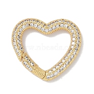 Rack Plating Brass Micro Pave Cubic Zirconia Spring Gate Rings Clasps, Cadmium Free & Lead Free, Long-Lasting Plated, Real 18K Gold Plated, Heart, Clear, 20x22x3mm(KK-NH0002-10G-01)