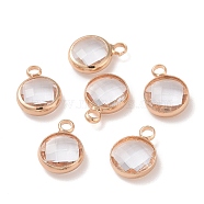 Golden Tone Brass Glass Flat Round Charms, Faceted, Clear, 12x8.5x3mm, Hole: 1.5mm(GLAA-M003-A-21G)