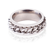 Titanium Steel Rings, with Curb Chains, Stainless Steel Color, US Size 9(18.9mm)(FS-WG78808-28)
