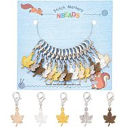 Alloy Maple Leaf Pendant Decorations, Lobster Clasp Charms, Clip-on Charms, for Keychain, Purse, Backpack Ornament, Stitch Marker, Mixed Color, 41mm, 5 color, 3pcs/color, 15pcs/set(HJEW-PH01538)