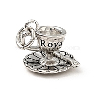 Brass Enamel Charms, Cadmium Free & Lead Free, with Jump Rings, Coffee Cup with Word Roya, Long-Lasting Plated, Platinum, 11.5x11x11mm, Jump Ring: 5x0.7mm, 3.5mm inner diameter(KK-G416-66P)