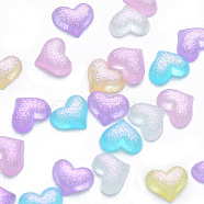 Resin Cabochons, with Glitter Powder, Heart, Mixed Color, 4x5x1.5~2mm(CRES-N030-023-C)