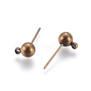 Brass Ball Post Ear Studs, with Loop, Antique Bronze, 15.2~15.7x5mm, Hole: 1mm, Pin: 0.7mm(X-KK-C227-01AB)