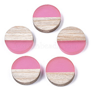 Resin & Wood Cabochons, Flat Round, Two Tone, Flamingo, 15x3.5mm(RESI-R425-05H)