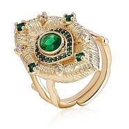 Green Cubic Zirconia Evil Eye Adjustable Rings, Brass Chunky Ring for Men, Golden, US Size 4 1/4(15mm)(JR925A)