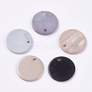 Freshwater Shell Pendants, Spray Painted, Flat Round, Mixed Color, 15x2mm, Hole: 1~1.5mm(BSHE-K012-09B)