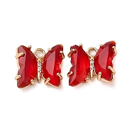 Brass with Glass Pendants, Butterfly, Red, 10x12x4mm, Hole: 1.2mm(FIND-Z020-02T)