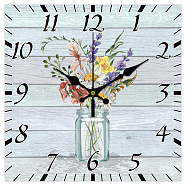 MDF Printed Wall Clock, for Home Living Room Bedroom Decoration, Square , Flower, 300x300mm(HJEW-WH0059-003)