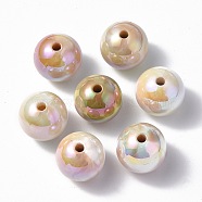 UV Plating Rainbow Iridescent Acrylic Beads, Round, Bisque, 15.5x15mm, Hole: 2.7mm(PACR-E001-03A)