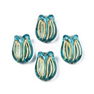 Plating Acrylic Beads, Metal Enlaced, Flower, Dark Turquoise, 16.5x12x7.5mm, Hole: 1.2mm(X-PACR-N008-018)