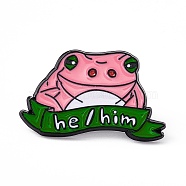 Animal with Word He/Him Enamel Pin, Brooches, Electrophoresis Black Alloy Brooch for Backpack Clothes, Frog Pattern, 18x30x2mm, Pin: 1.2mm(JEWB-A005-11-02)