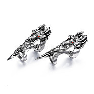 Dragon Armour Alloy Full Finger Ring with Rhinestone, Double Loop Gothic Punk Ring for Men Women, Cadmium Free & Lead Free, Antique Silver, Siam, US Size 11 1/2(20.9mm), US Size 6 1/2(16.9mm)(RJEW-T009-22AS)
