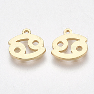 Ion Plating(IP) 304 Stainless Steel Charms, Constellation, Golden, Cancer, 9x9x1mm, Hole: 0.8mm(STAS-S107-06J)