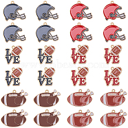 24Pcs 6 Style Alloy Enamel Pendants, Cadmium Free & Nickel Free & Lead Free, Light Gold, Word LOVE with Rugby & Baseball Helmet & Rugby Charm, Mixed Color, 21.5~24.5x22.5~33.5x1.3~1.5mm, Hole: 2mm, 4pcs/style(FIND-SC0009-07)