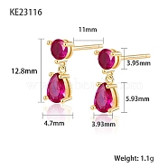 Cubic Zirconia Teardrop Dangle Stud Earrings, Golden 925 Sterling Silver Earrings, Medium Violet Red, 12.8x3.93~4.7mm(SC9593-05)